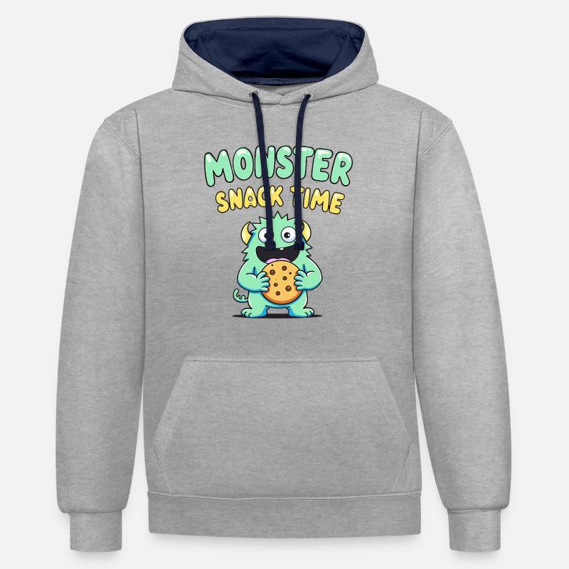 Plaisir des monstres - Sweat à capuche contrasté - gris chiné/bleu marine