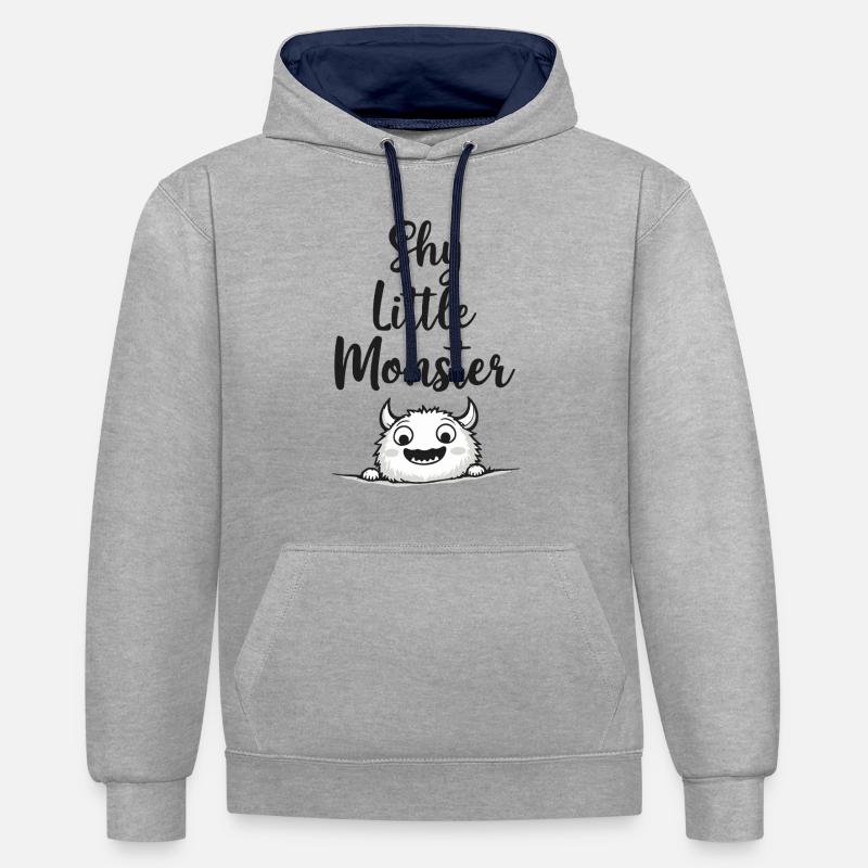 Petit monstre timide Süßes Monster - Sweat à capuche contrasté - gris chiné/bleu marine