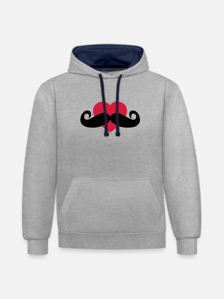 heart moustache / love moustache - Contrast hoodie - heather grey/navy