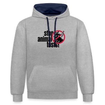 STOP ANIMAL TESTING - Contrast hoodie - heather grey/navy - Front - Liana (172cm) & Jaron (178cm)