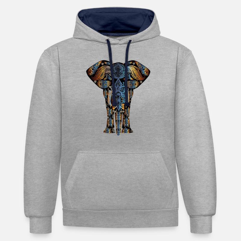Elephant abstrait art cadeau - Sweat à capuche contrasté - gris chiné/bleu marine