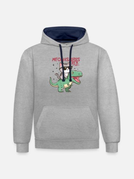Cool kattunge på T-Rex Funny Dinosaur Trend - Kontrastluvtröja - gråmelerad/marinblå