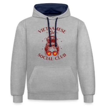 Femme Social Club Vietnamesisches Mädchen - Kontrast-Hoodie - Grau meliert/Navy - Vorne - Liana (172cm) & Jaron (178cm)