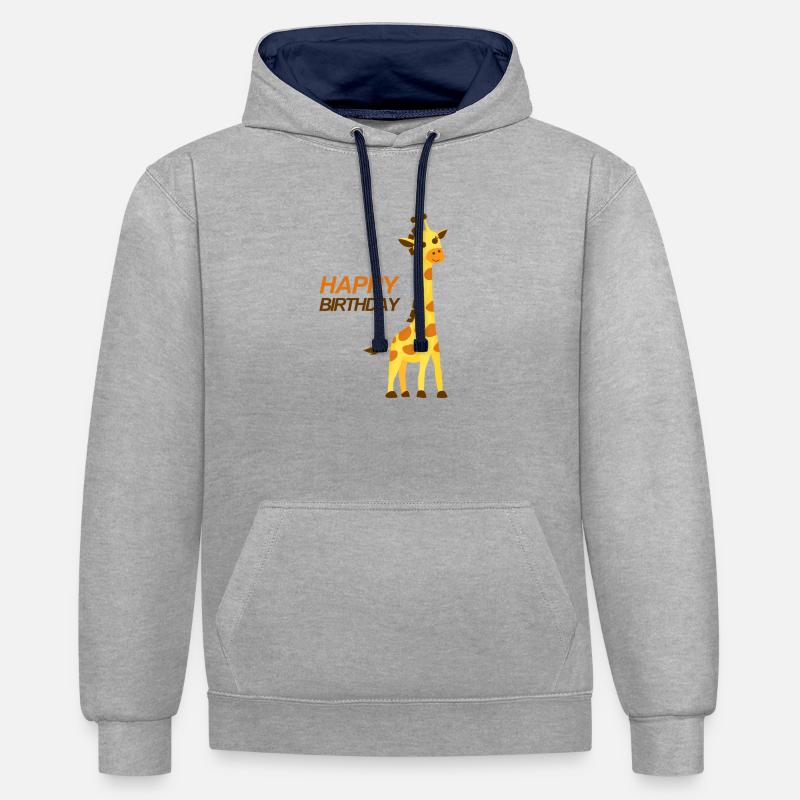 Girafe joyeux anniversaire design - Sweat à capuche contrasté - gris chiné/bleu marine