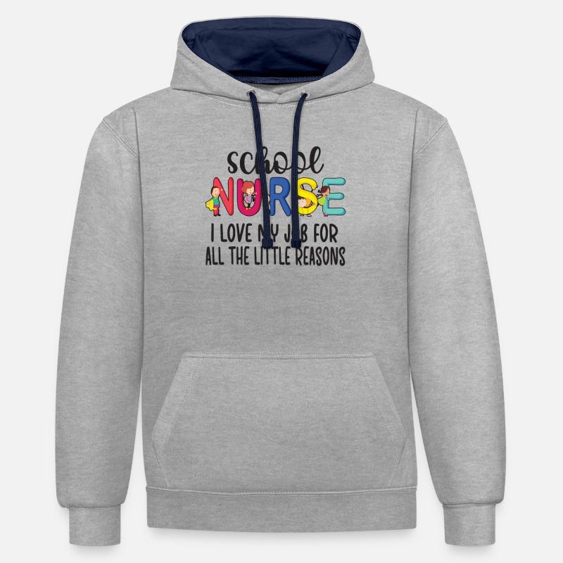 Infirmier d’une école - Sweat à capuche contrasté - gris chiné/bleu marine