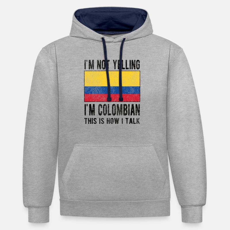 Colombie Colombie Drapeau colombien - Sweat à capuche contrasté - gris chiné/bleu marine