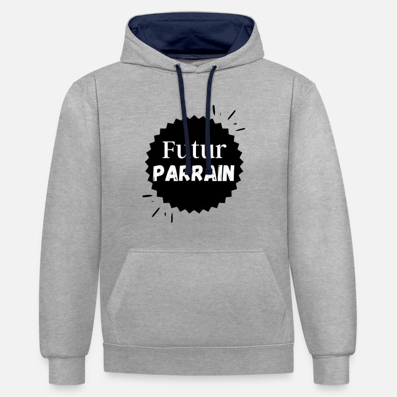 Futur parrain ! Idée cadeau - Sweat à capuche contrasté - gris chiné/bleu marine