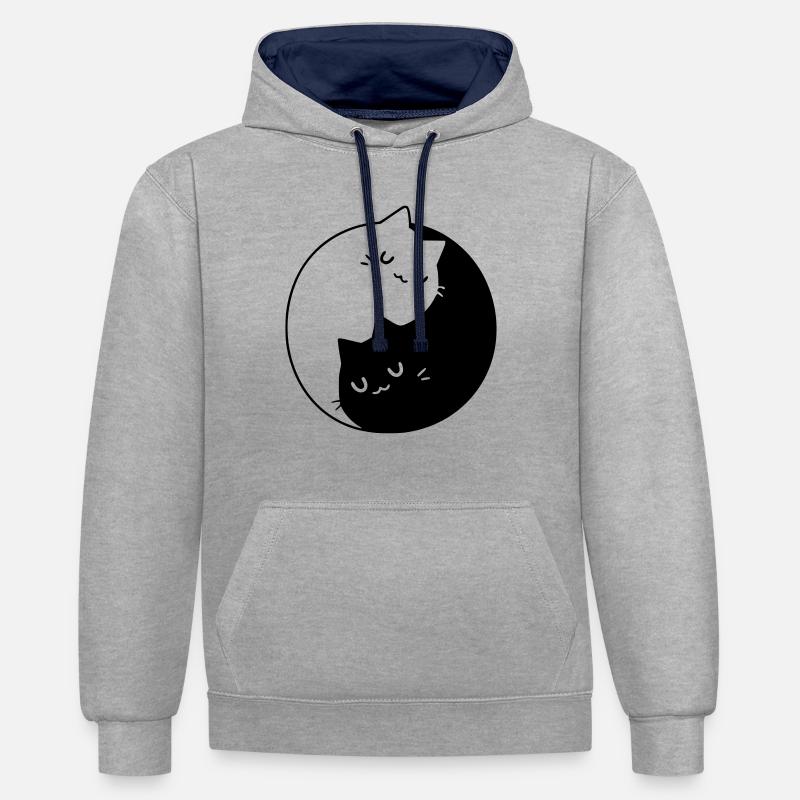 Chats Yin Yang symbole chat - Sweat à capuche contrasté - gris chiné/bleu marine