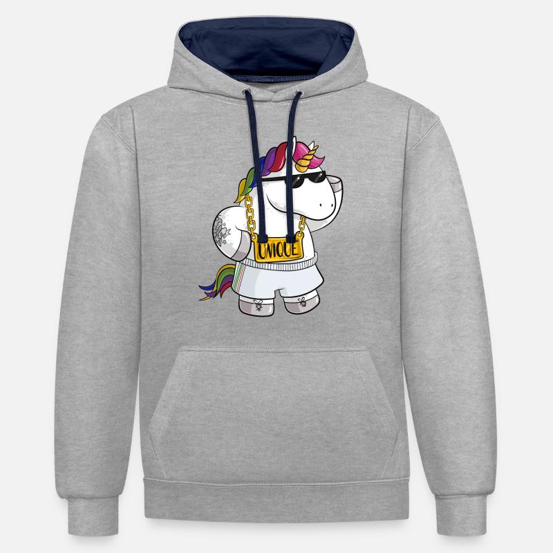 Unique Comic Einhorn - Kontrast-Hoodie - Grau meliert/Navy