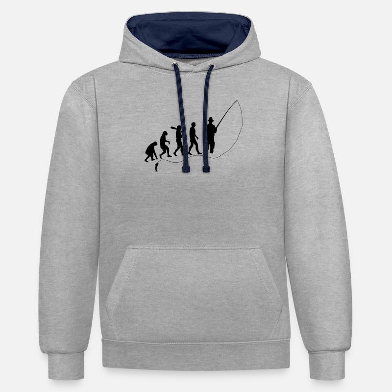 Evolution angeln geschenk mensch affe - Kontrast-Hoodie - Grau meliert/Navy