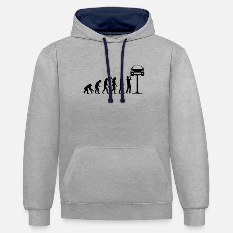 Mechaniker Evolution Auto Schrauber Geschenk - Kontrast-Hoodie - Grau meliert/Navy