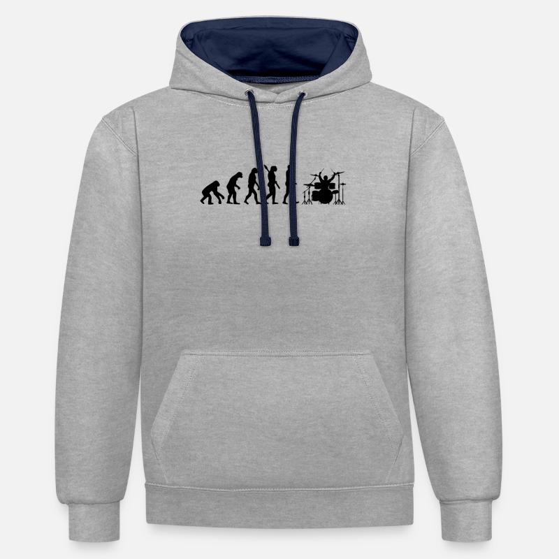 Drummer Schlagzeug Evolution Schlagzeuger Geschenk - Kontrast-Hoodie - Grau meliert/Navy