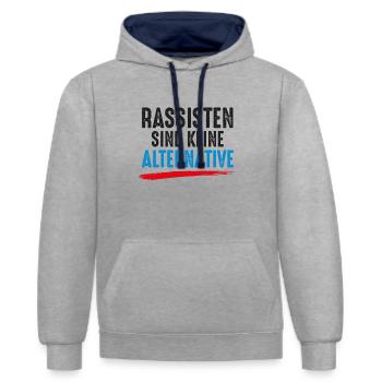 Rassisten sind keine Alternative Gegen Nazis Demo - Kontrast-Hoodie - Grau meliert/Navy - Vorne - Liana (172cm) & Jaron (178cm)