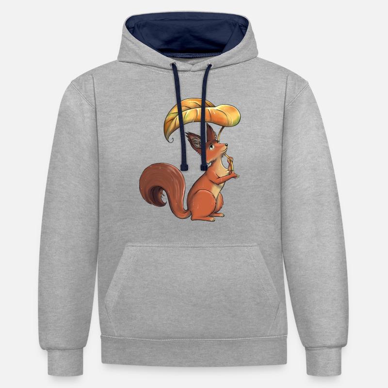 Herbst Eichhörnchen - Kontrast-Hoodie - Grau meliert/Navy