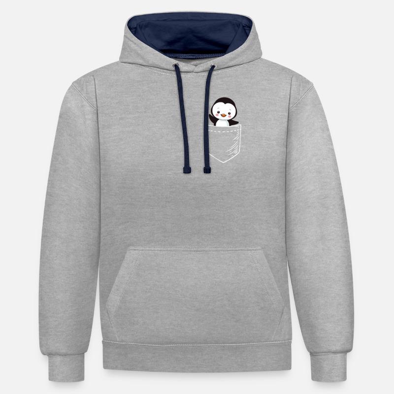 Pingouin - Sweat à capuche contrasté - gris chiné/bleu marine