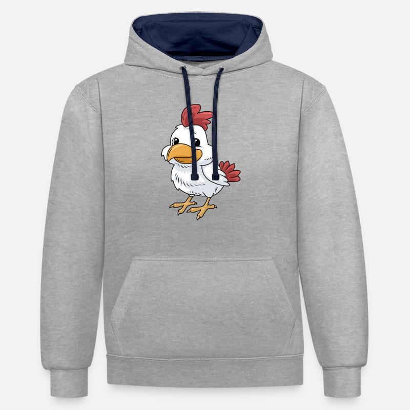 Petit poulet - Sweat à capuche contrasté - gris chiné/bleu marine