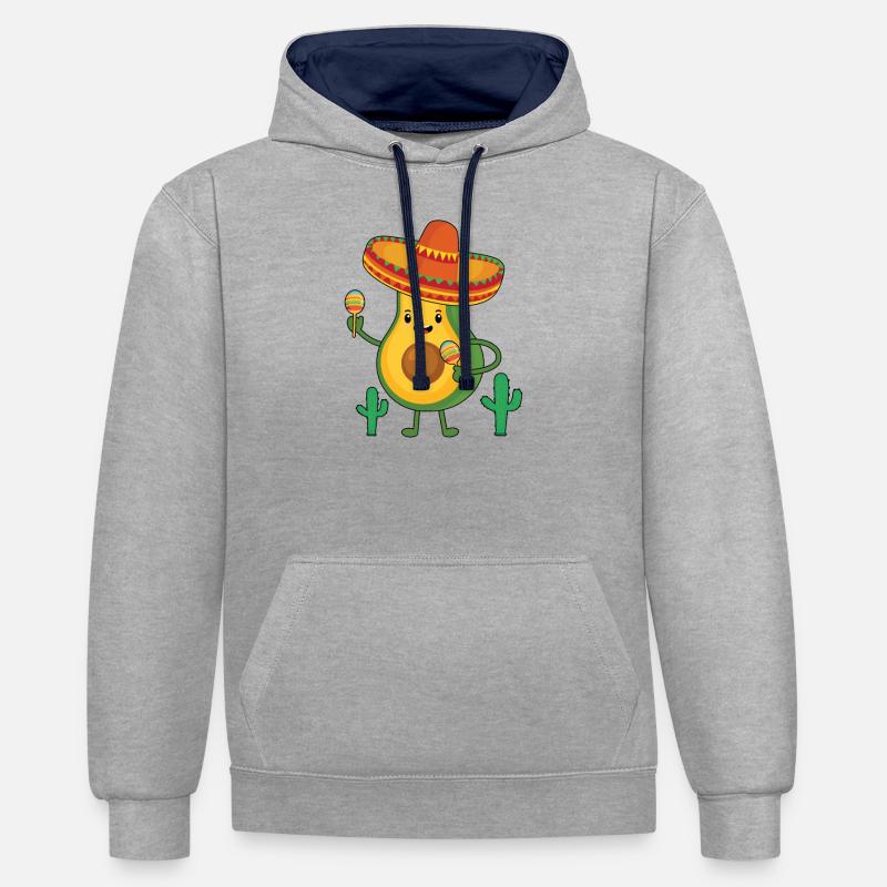 Avocat Cinco de Mayo Kawaii - Sweat à capuche contrasté - gris chiné/bleu marine