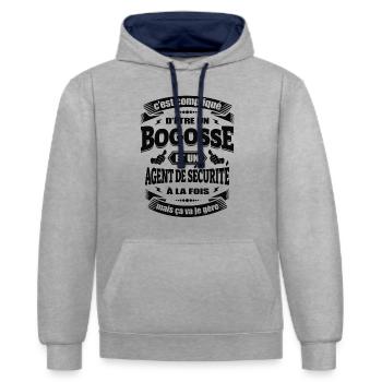 BOGOSSE AGENT DE SÉCURITÉ - Sweat à capuche contrasté - gris chiné/bleu marine - Devant - Liana (172cm) & Jaron (178cm)