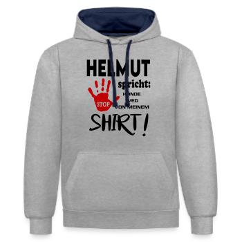 Name Namenstag Geschenkidee HELMUT - Kontrast-Hoodie - Grau meliert/Navy - Vorne - Liana (172cm) & Jaron (178cm)