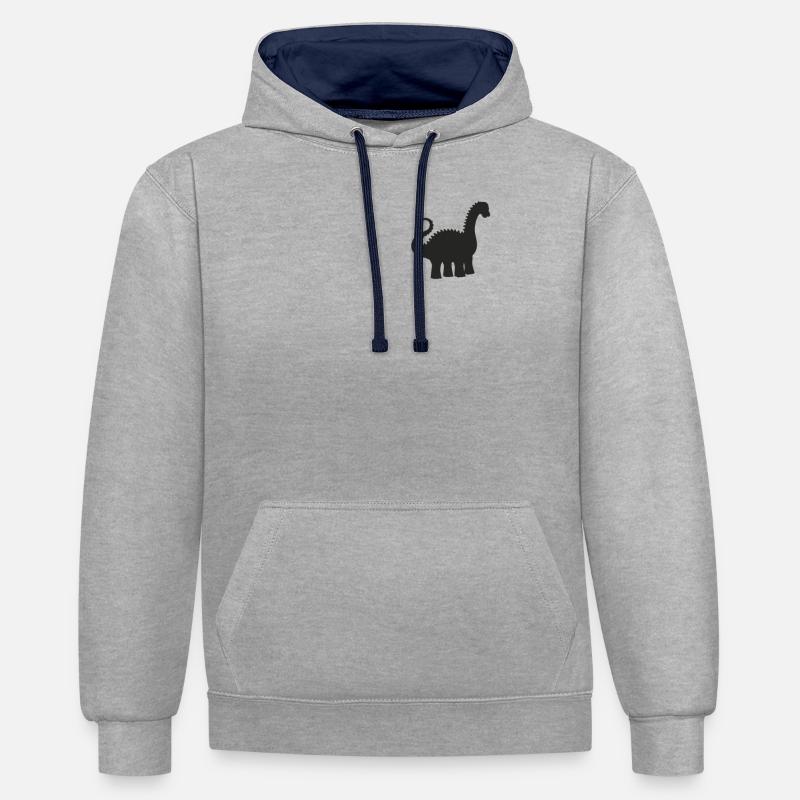 Badge - Dinosaure mignon Diplodocus - Sweat à capuche contrasté - gris chiné/bleu marine