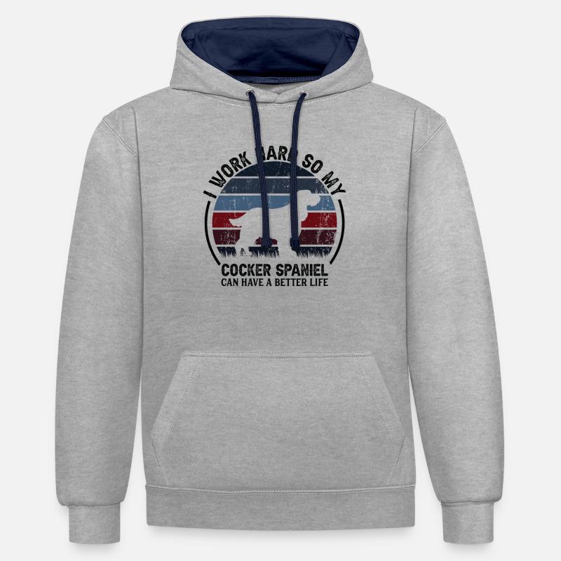 Arbeite Hart - Retro Cocker Spaniel - Kontrast-Hoodie - Grau meliert/Navy