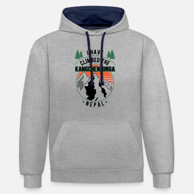 Wanderer - Kletterer Wanderwanderung Kangchenjunga - Kontrast-Hoodie - Grau meliert/Navy