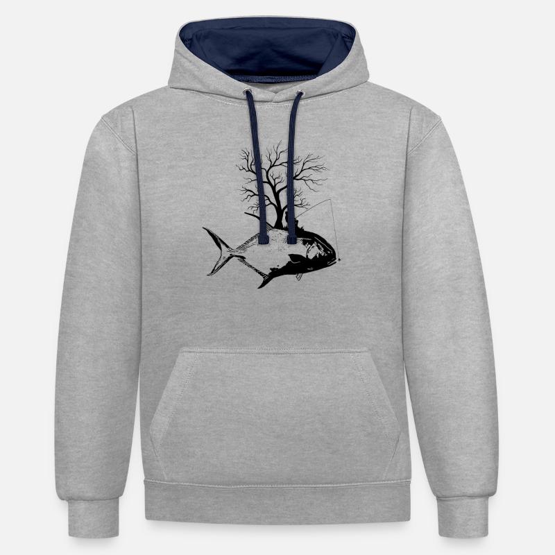 Arbre graphique - Permis de pêche - Sweat à capuche contrasté - gris chiné/bleu marine
