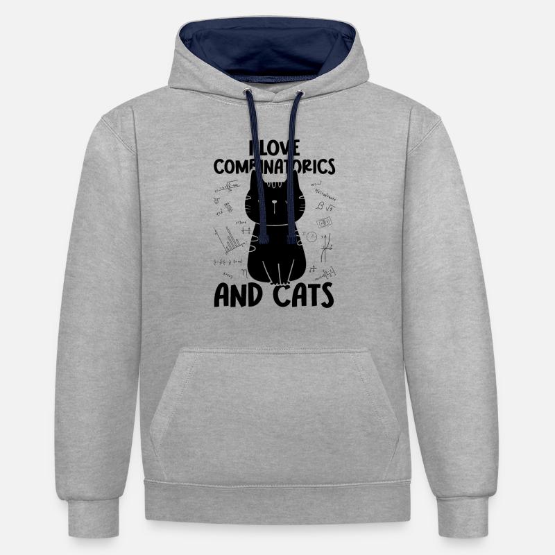 J’aime les chats - Combinatoire - Sweat à capuche contrasté - gris chiné/bleu marine
