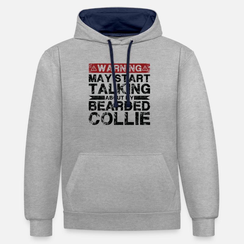 En parlant de Bearded Collie - Sweat à capuche contrasté - gris chiné/bleu marine