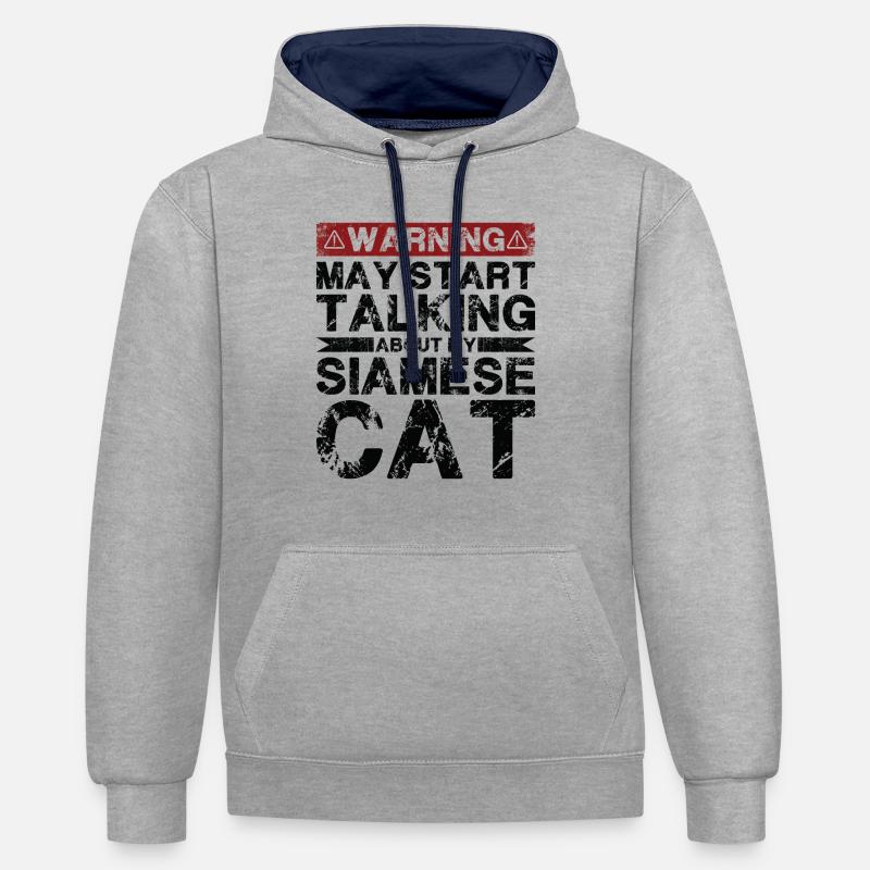 En parlant de chat siamois - Sweat à capuche contrasté - gris chiné/bleu marine