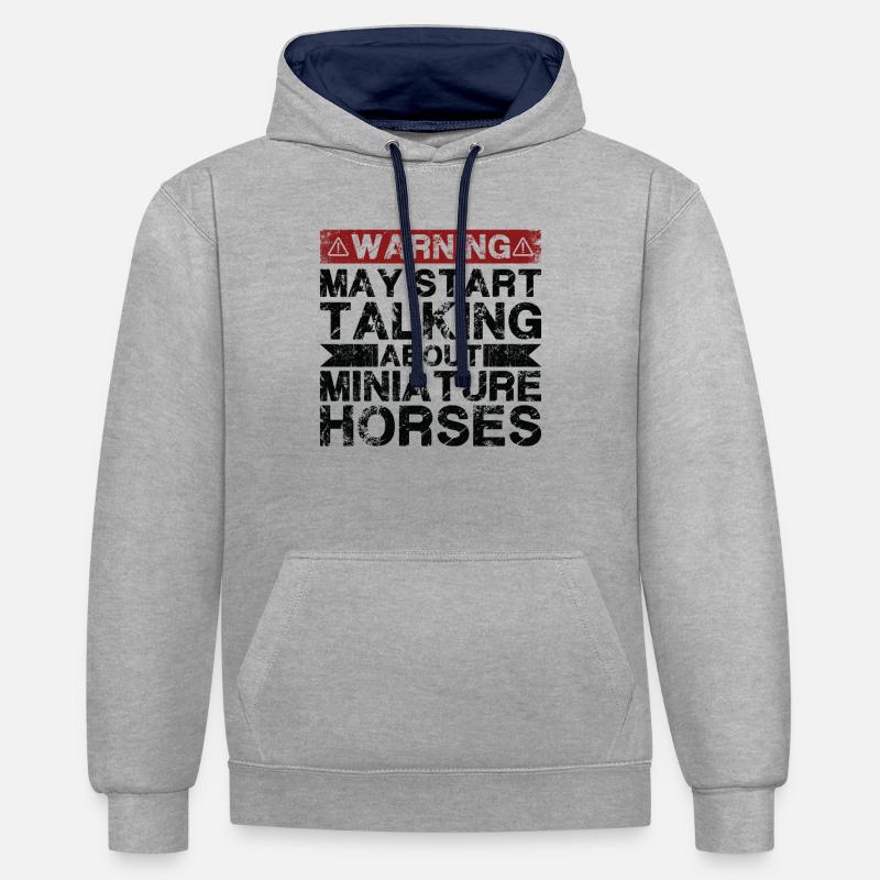 Parlez de cheval miniature - Sweat à capuche contrasté - gris chiné/bleu marine