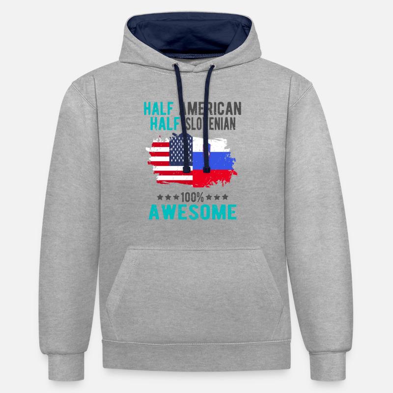 Moitié américain moitié slovène - Sweat à capuche contrasté - gris chiné/bleu marine