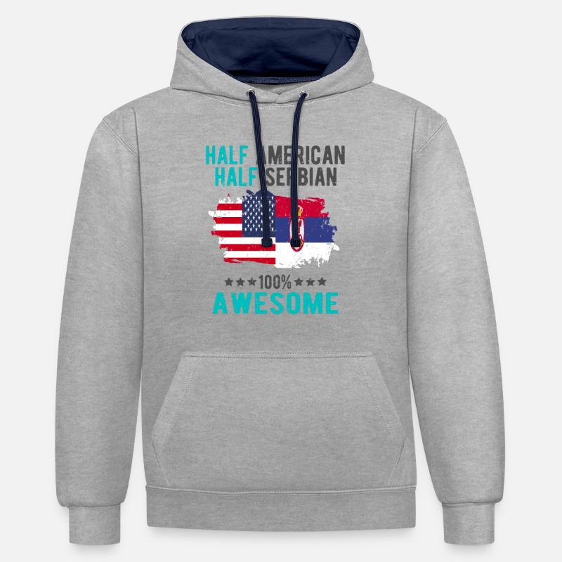 Moitié américain moitié serbe - Sweat à capuche contrasté - gris chiné/bleu marine