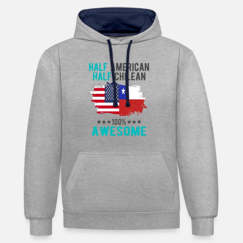Moitié américain moitié chilien - Sweat à capuche contrasté - gris chiné/bleu marine