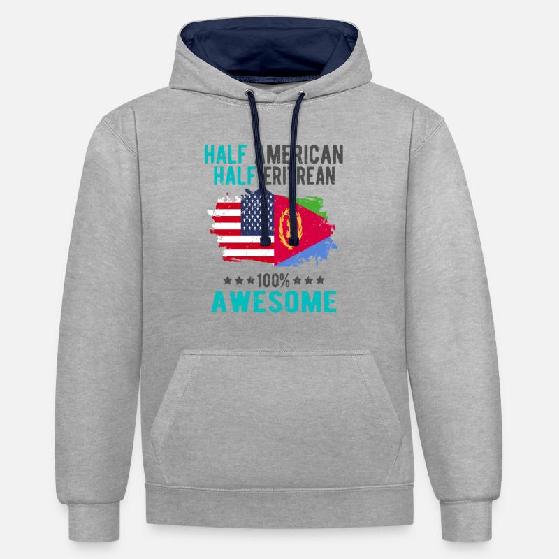 Moitié américain moitié érythréen - Sweat à capuche contrasté - gris chiné/bleu marine