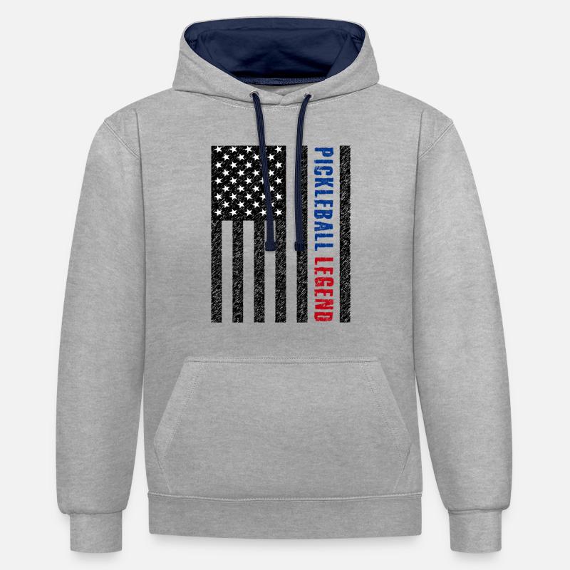 Légende du pickleball États-Unis - Sweat à capuche contrasté - gris chiné/bleu marine