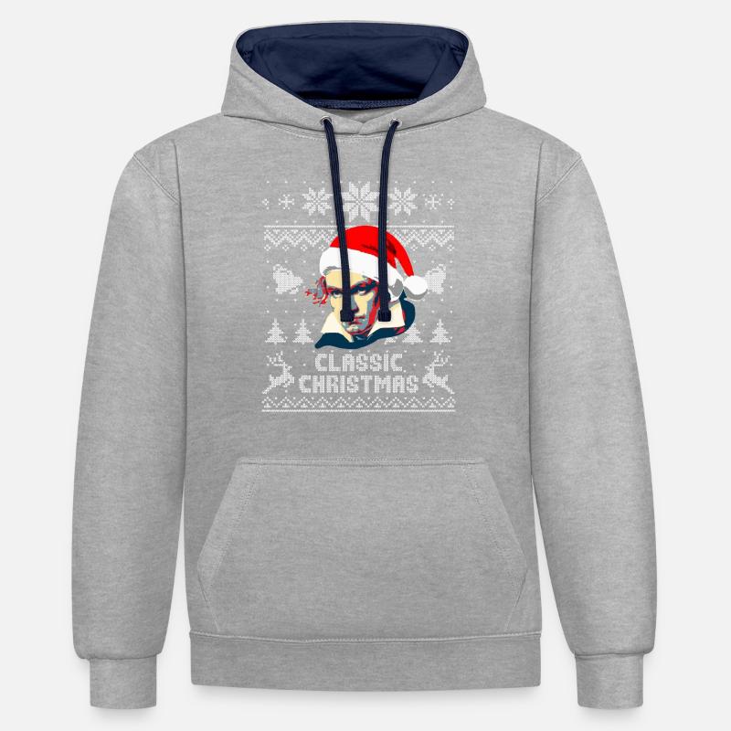 Beethoven classique de Noël - Sweat à capuche contrasté - gris chiné/bleu marine