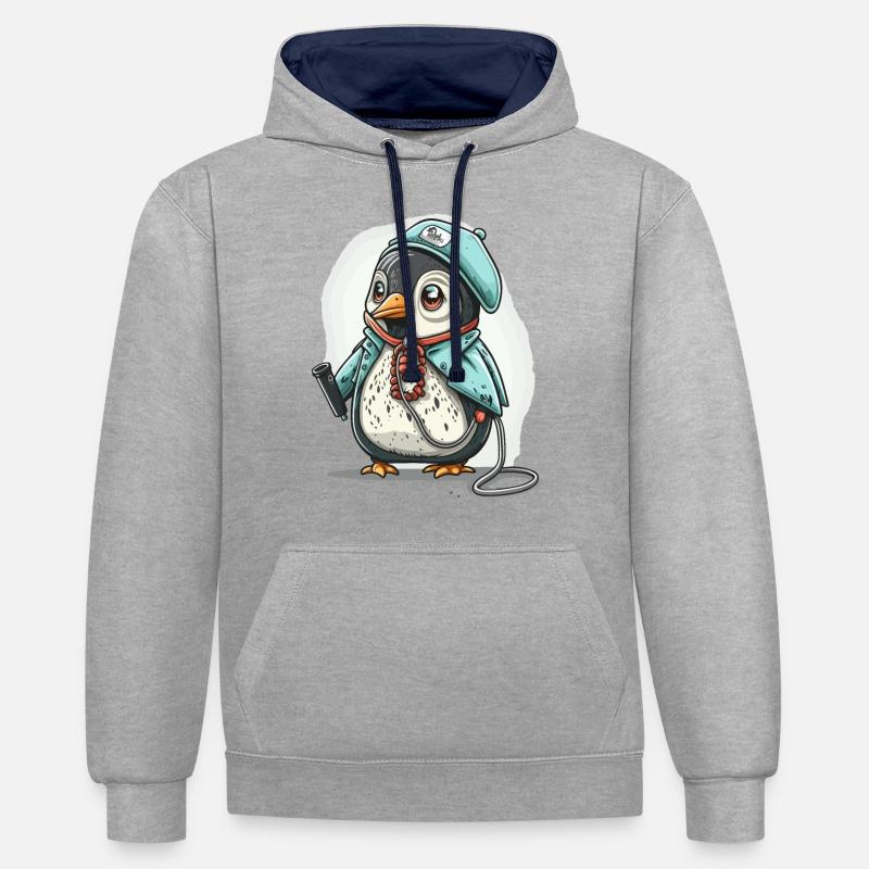 Médecin pingouin - Sweat à capuche contrasté - gris chiné/bleu marine