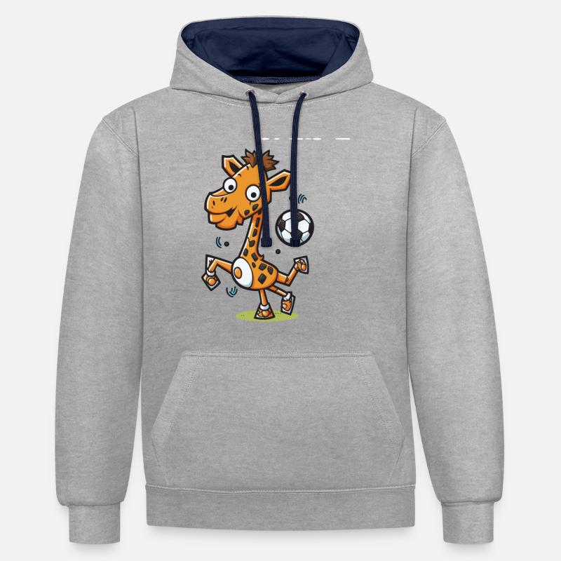 Girafe butrice - Sweat à capuche contrasté - gris chiné/bleu marine