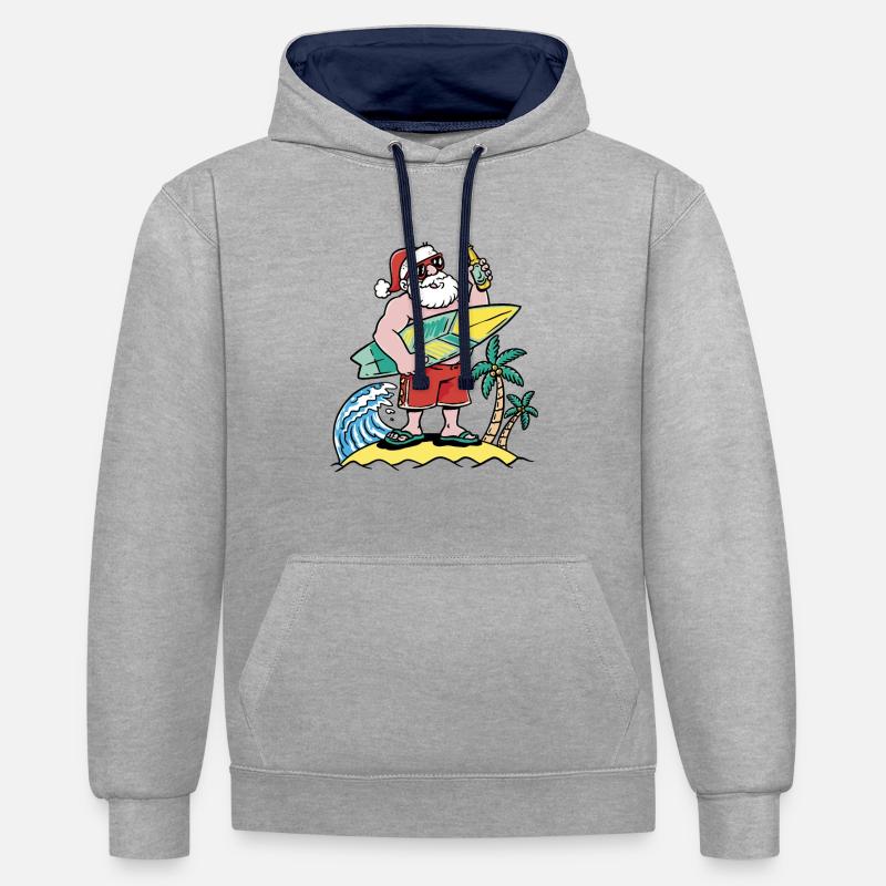 Surf du Père Noël - Sweat à capuche contrasté - gris chiné/bleu marine