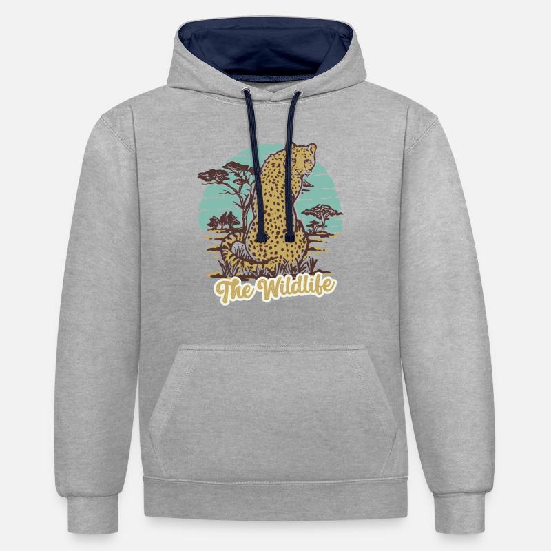 Le guépard de la faune - Sweat à capuche contrasté - gris chiné/bleu marine