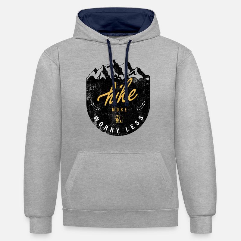 Marcher plus Souciez-vous moins - Sweat à capuche contrasté - gris chiné/bleu marine