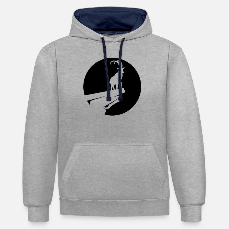 Chèvre - (5) - Sweat à capuche contrasté - gris chiné/bleu marine