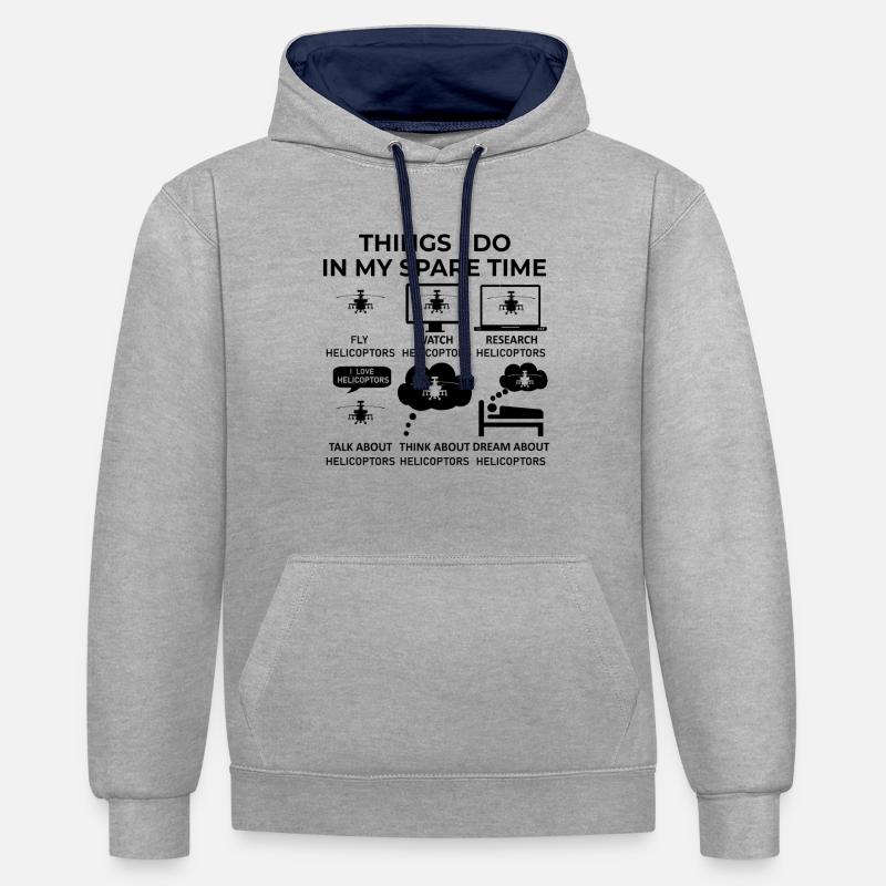 Ce que je fais pendant mon temps libre - Hélicoptères - Sweat à capuche contrasté - gris chiné/bleu marine
