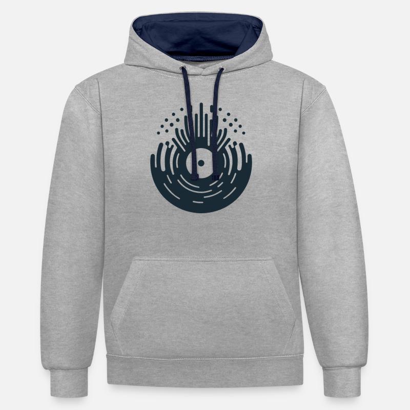 Icône de vinyle - Sweat à capuche contrasté - gris chiné/bleu marine