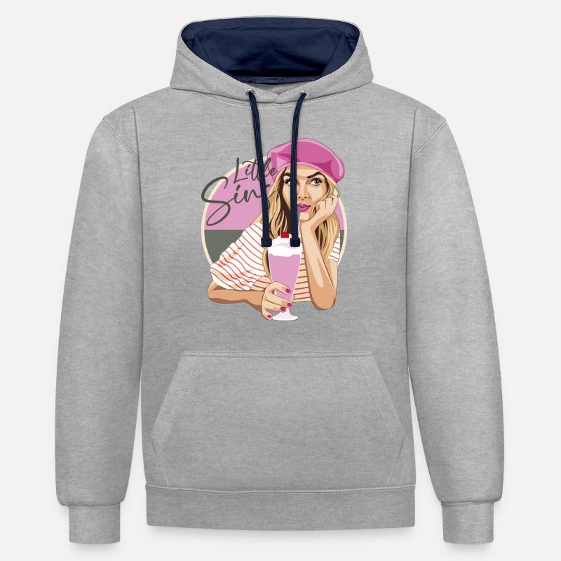 Petits péchés - Sweat à capuche contrasté - gris chiné/bleu marine