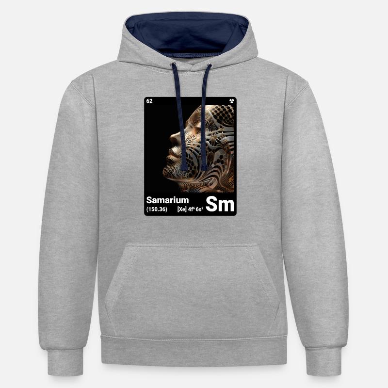 AI am Samarium (bk) - Sweat à capuche contrasté - gris chiné/bleu marine