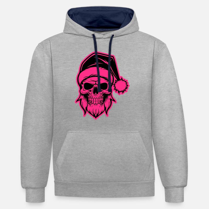 Crâne de Père Noël - Sweat à capuche contrasté - gris chiné/bleu marine