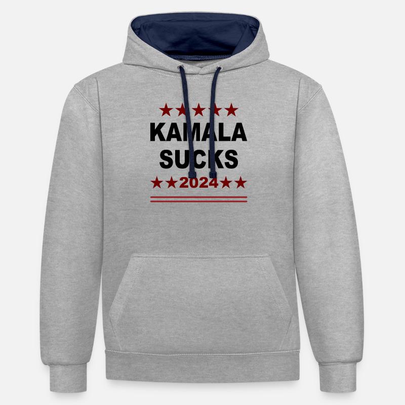 Kamala suce 2024 Mème drôle - Sweat à capuche contrasté - gris chiné/bleu marine