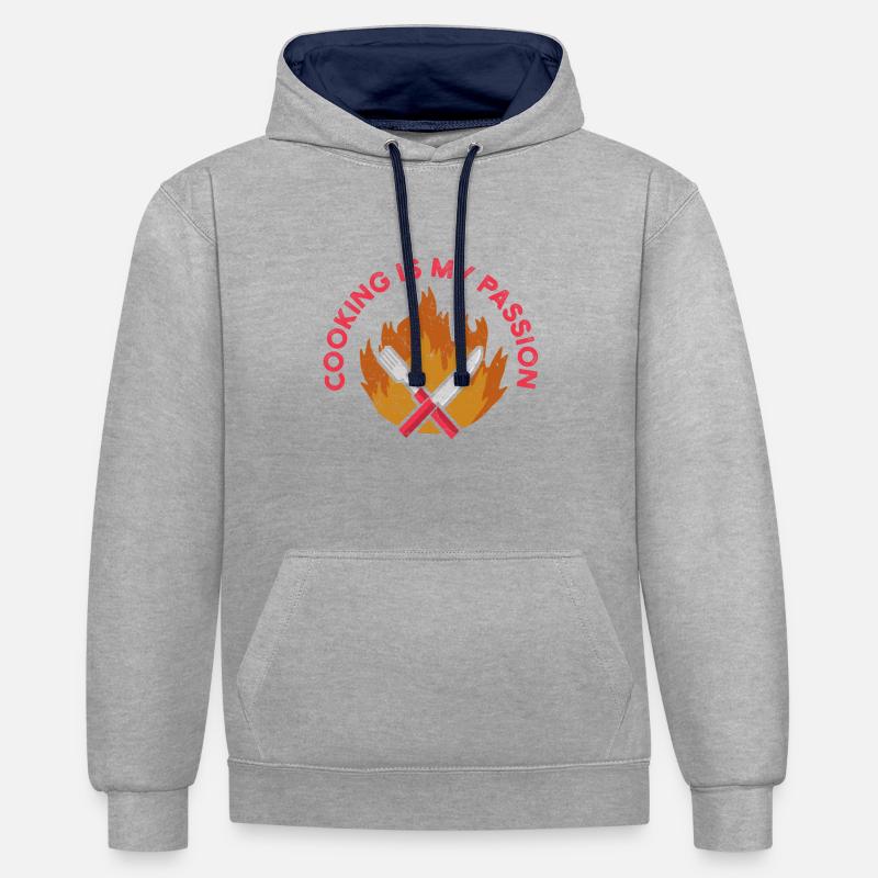 och cooking dire drôle - Sweat à capuche contrasté - gris chiné/bleu marine